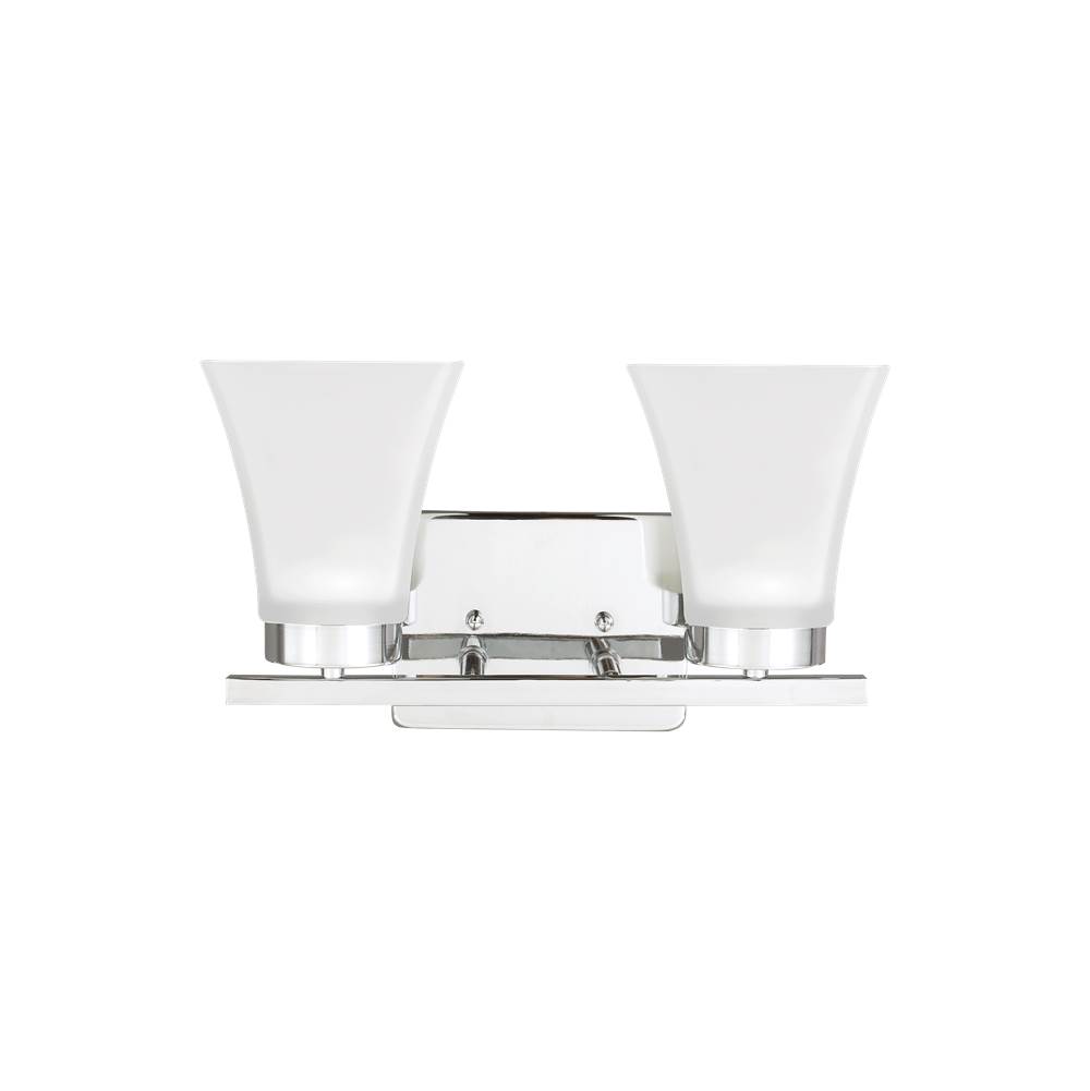 Generation Lighting Bayfield Contemporary 2-Light Indoor Dimmable Bath Vanity Wall Sconce In Chrome Silver Finish With Satin Etched Glass Shades