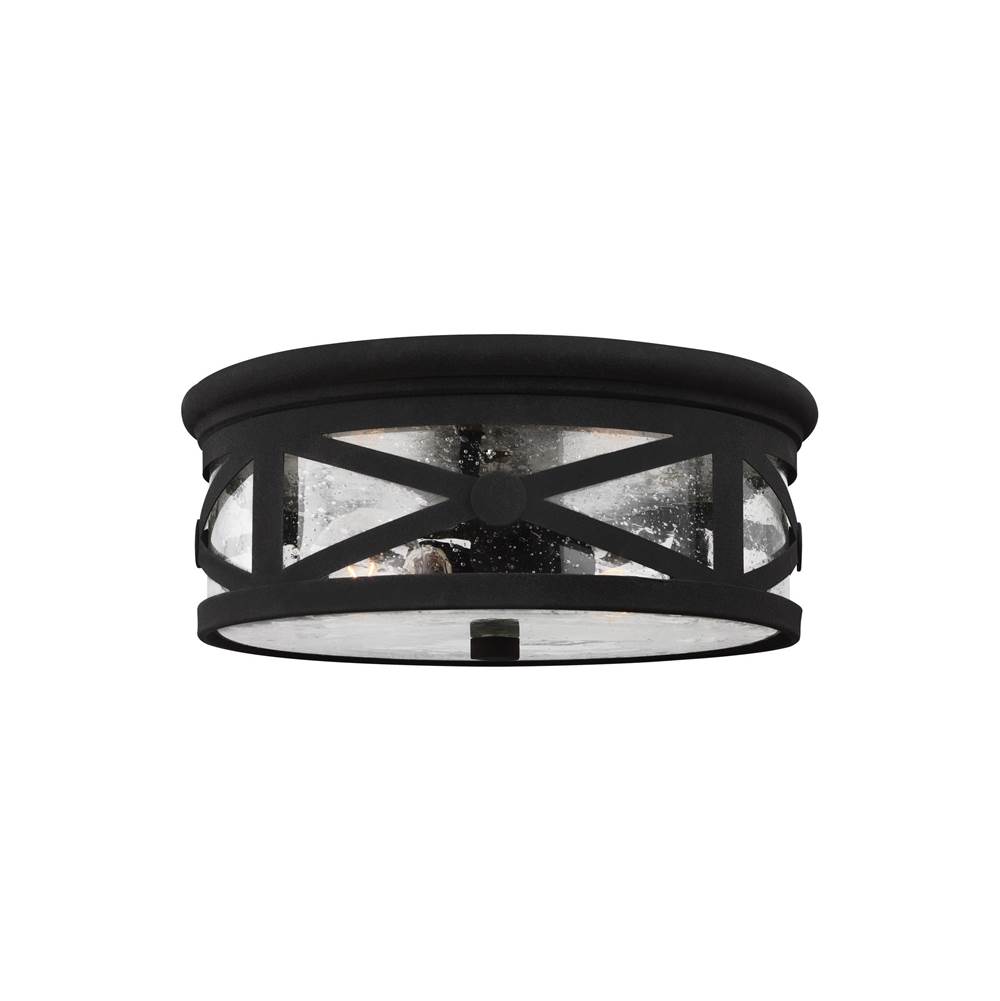 Generation Lighting Outdoor Ceiling Traditional 2-Light Outdoor Exterior Ceiling Flush Mount In Black Finish With Clear Seeded Glass Shade