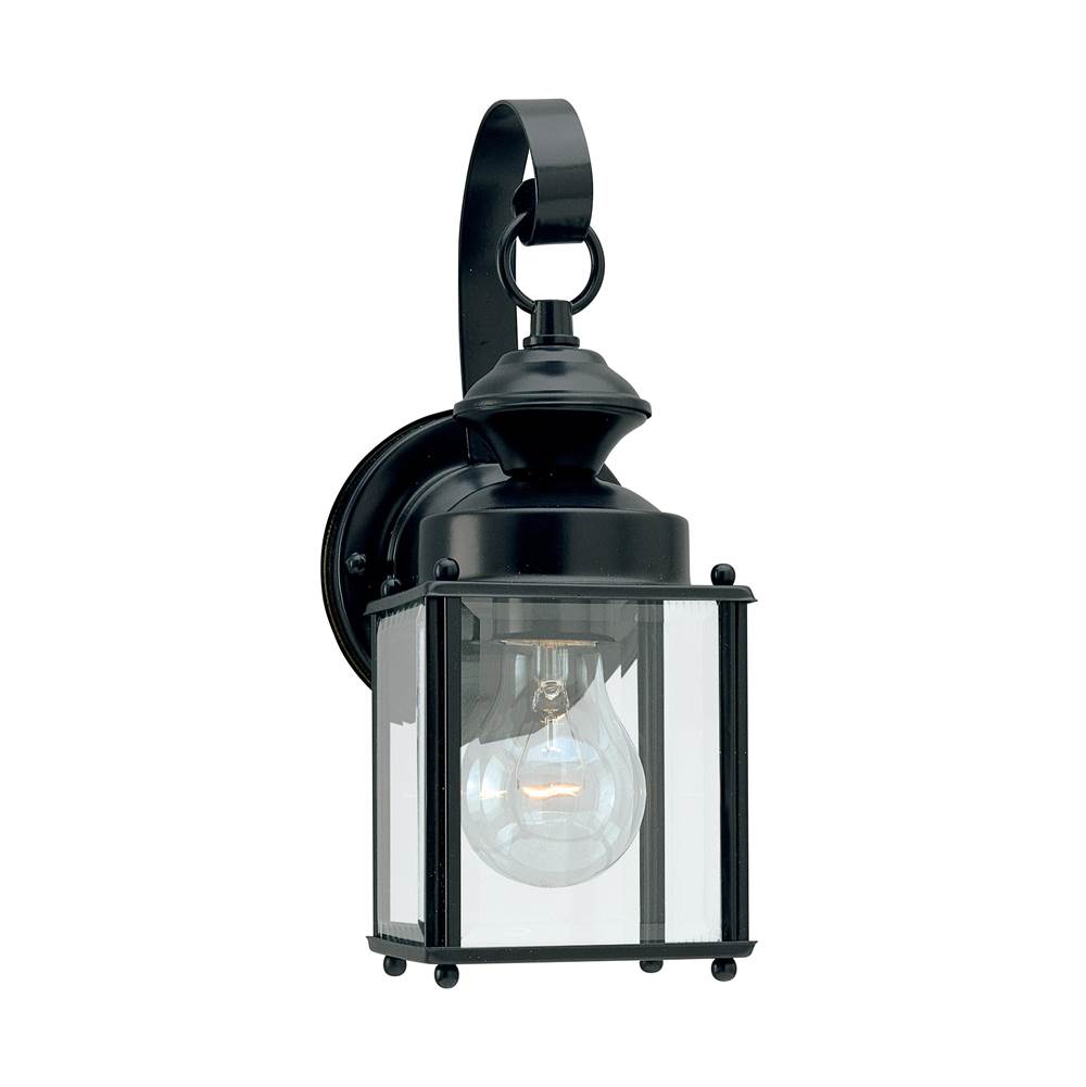Generation Lighting Jamestowne Transitional 1-Light Small Outdoor Exterior Wall Lantern In Black Finish With Clear Beveled Glass Panels