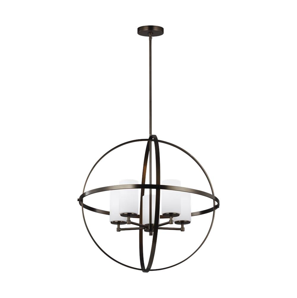 Generation Lighting Alturas Contemporary 5-Light Indoor Dimmable Ceiling Chandelier Pendant Light In Brushed Oil Rubbed Bronze Finish W/Etched White Inside Glass Shades