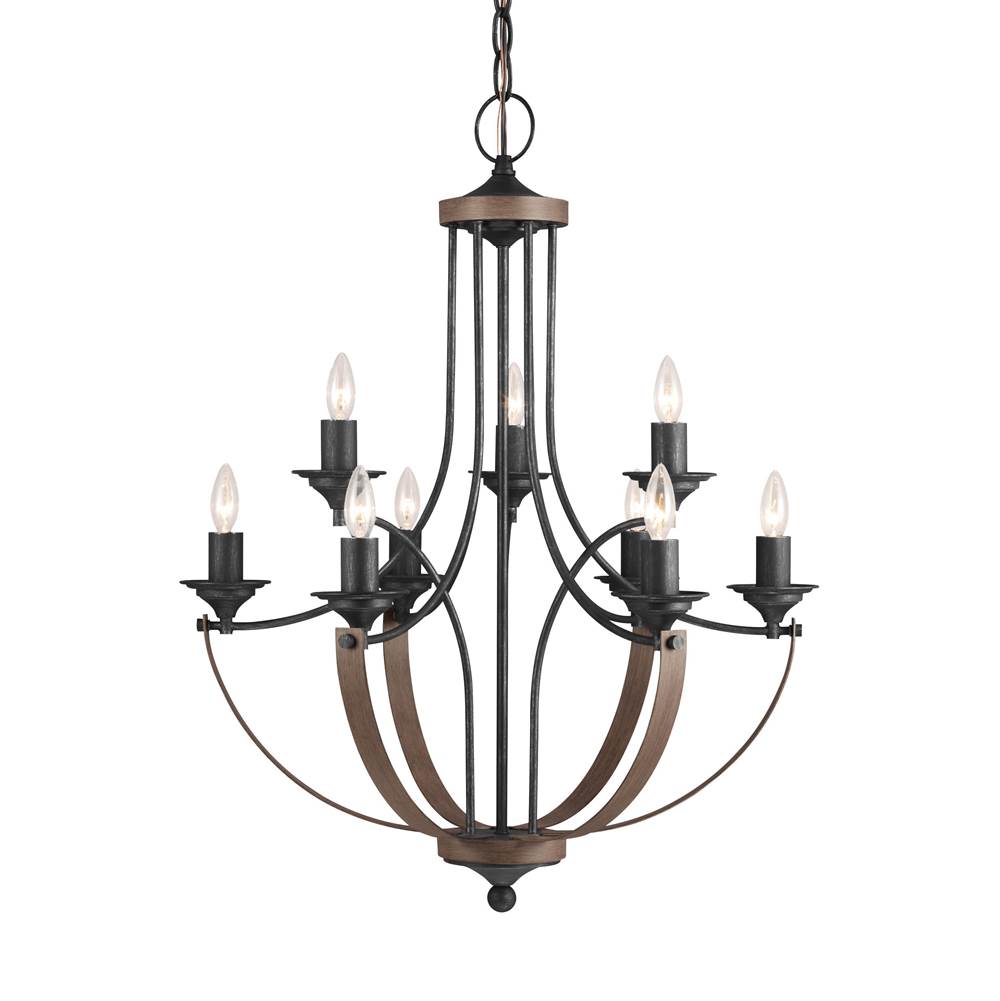 Generation Lighting Corbeille Traditional 9-Light Indoor Dimmable Ceiling Chandelier Pendant Light In Stardust Weathered Gray And Distressed Oak Finish