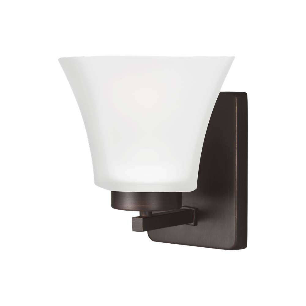 Generation Lighting Bayfield Contemporary 1-Light Indoor Dimmable Bath Vanity Wall Sconce In Bronze Finish With Satin Etched Glass Shade