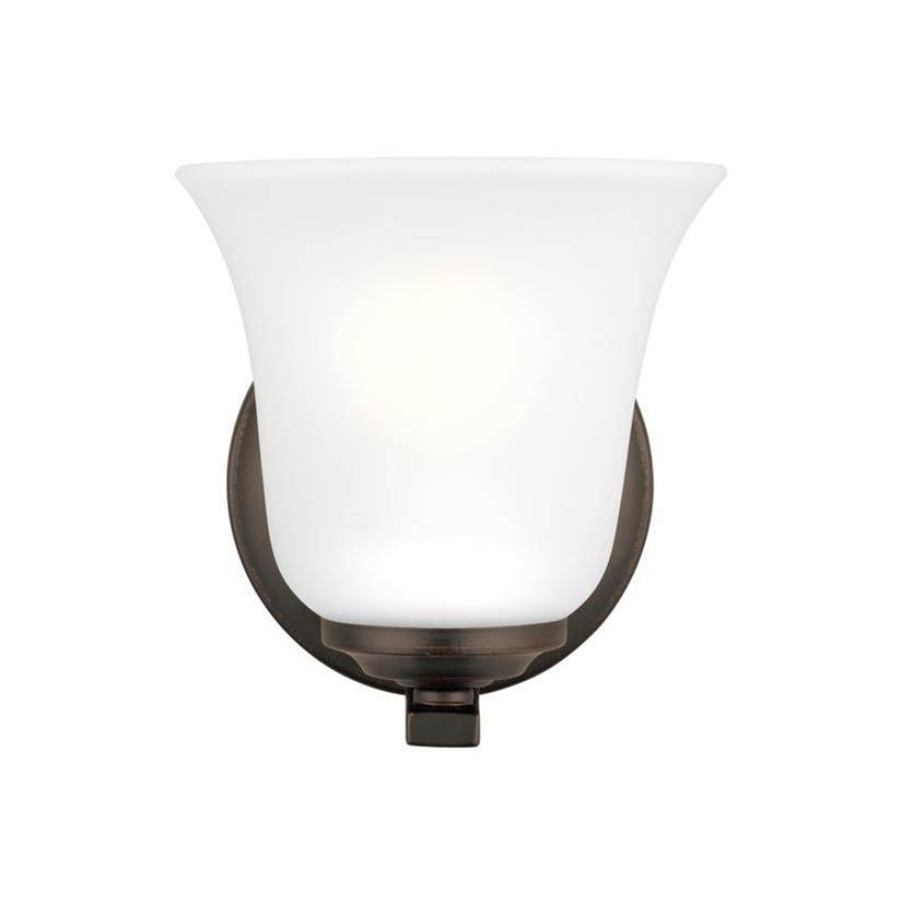 Generation Lighting Emmons Traditional 1-Light Indoor Dimmable Bath Vanity Wall Sconce In Bronze Finish With Satin Etched Glass Shade