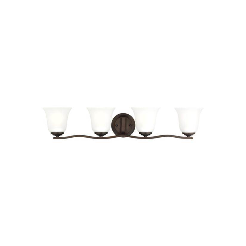 Generation Lighting Emmons Traditional 4-Light Led Indoor Dimmable Bath Vanity Wall Sconce In Bronze Finish With Satin Etched Glass Shades