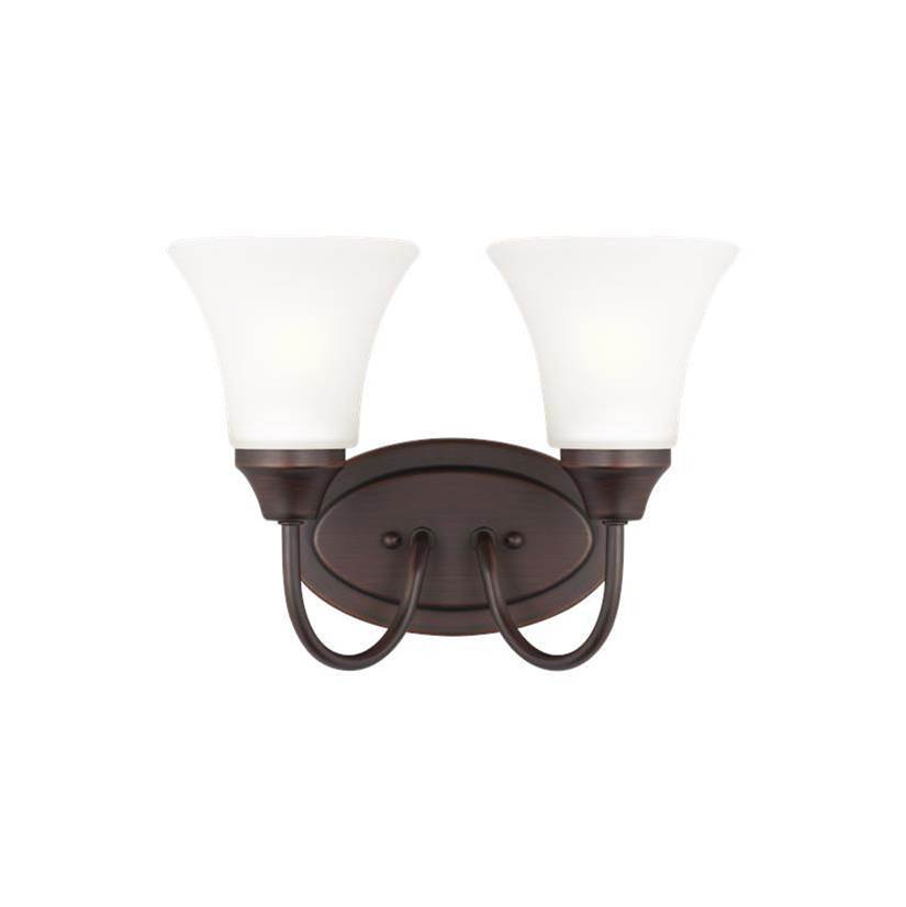 Generation Lighting Holman Traditional 2-Light Indoor Dimmable Bath Vanity Wall Sconce In Bronze Finish With Satin Etched Glass Shades