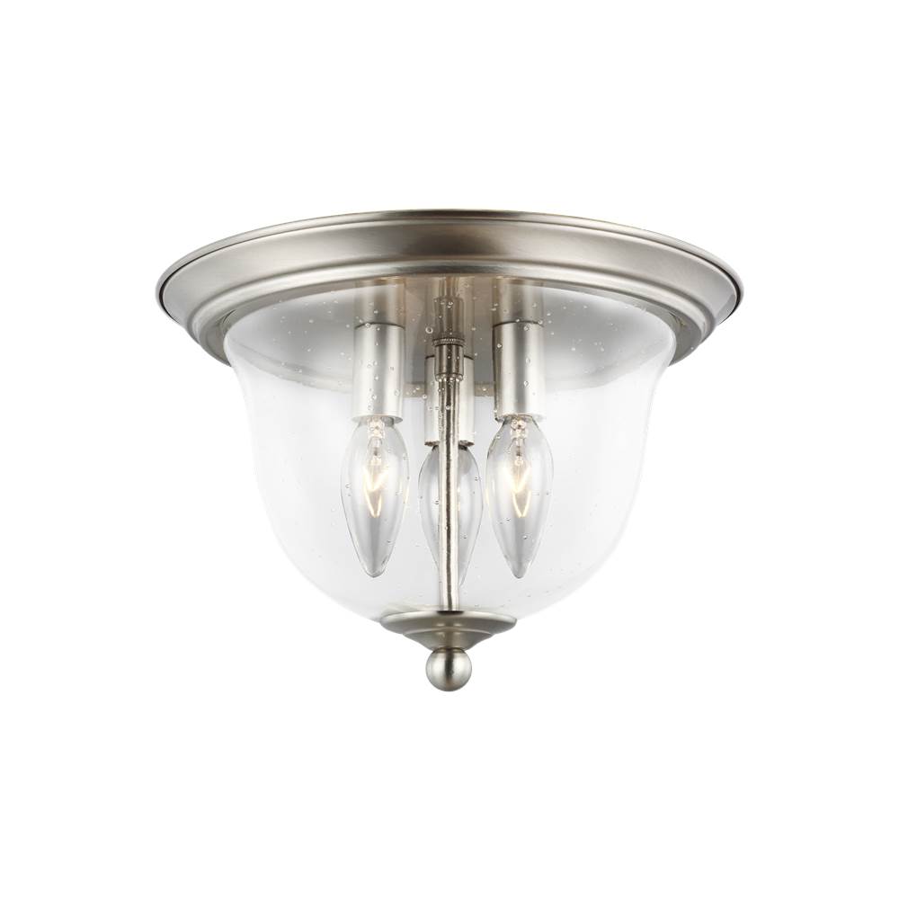 Generation Lighting Belton Transitional 3-Light Led Indoor Dimmable Ceiling Flush Mount In Brushed Nickel Silver Finish With Clear Seeded Glass Diffuser