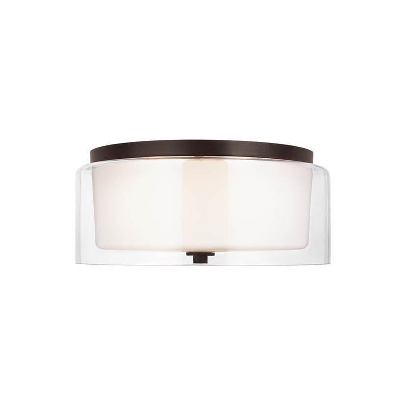 Generation Lighting Elmwood Park Traditional 2-Light Indoor Dimmable Ceiling Semi-Flush Mount In Bronze Finish With Satin Etched Glass Shade And Clear Glass Shade