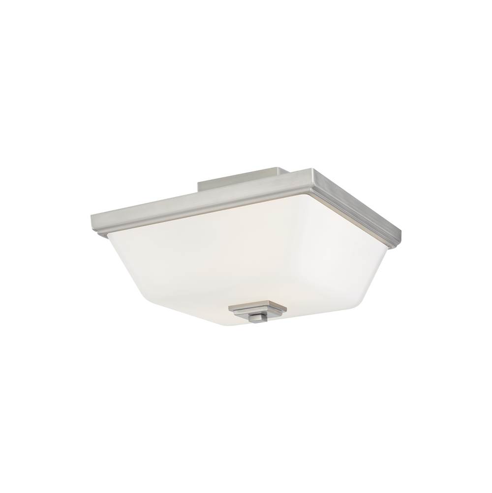 Generation Lighting Ellis Harper Transitional 2-Light Indoor Dimmable Led Ceiling Semi-Flush Mount In Brushed Nickel Silver Finish W/Etched White Inside Glass Shade
