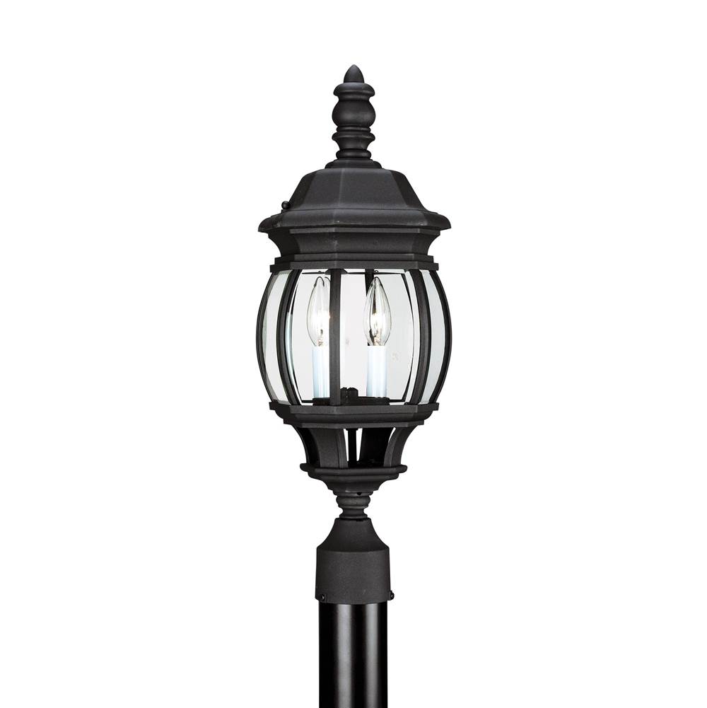 Generation Lighting Wynfield Traditional 2-Light Outdoor Exterior Post Lantern In Black Finish With Clear Beveled Glass Panels