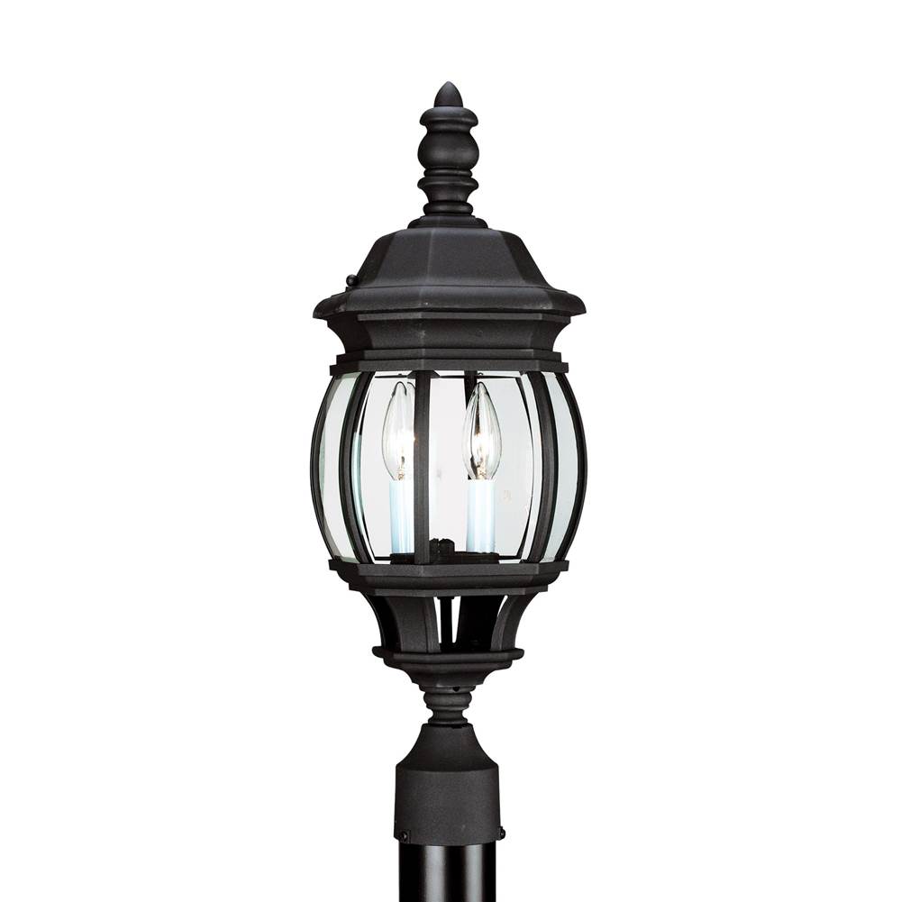 Generation Lighting Wynfield Traditional 2-Light Led Outdoor Exterior Post Lantern In Black Finish With Glass Shades