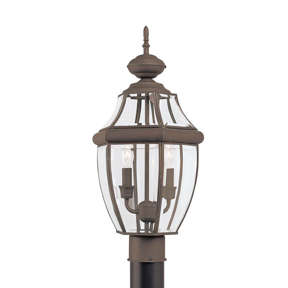 Generation Lighting Lancaster Traditional 2-Light Led Outdoor Exterior Post Lantern In Antique Bronze Finish With Clear Curved Beveled Glass Shade