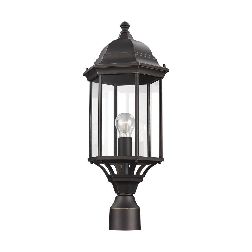 Generation Lighting Sevier Traditional 1-Light Outdoor Exterior Large Post Lantern In Antique Bronze Finish With Clear Glass Panels