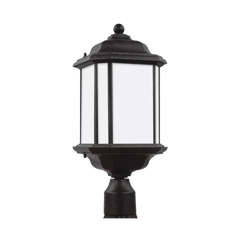 Generation Lighting Kent Traditional 1-Light Led Outdoor Exterior Post Lantern In Oxford Bronze Finish With Satin Etched Glass Panels