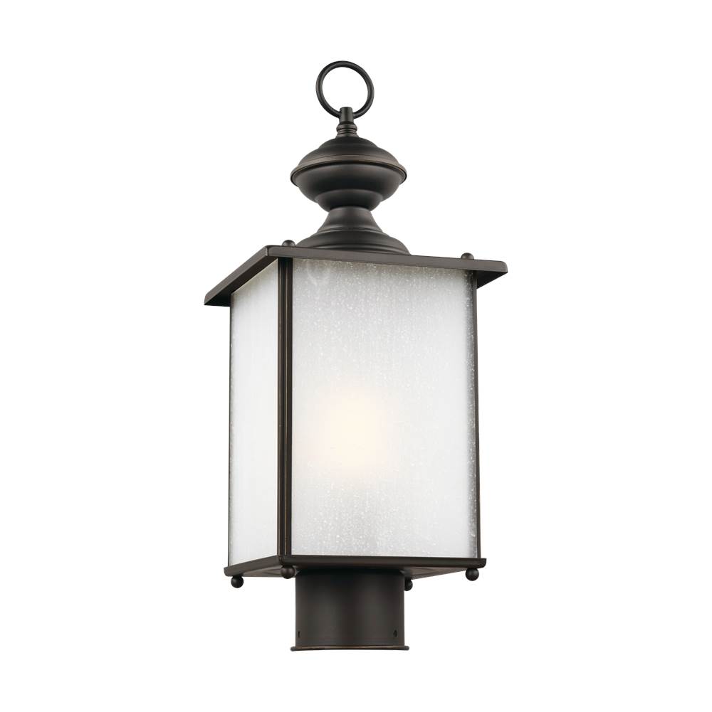 Generation Lighting Jamestowne Transitional 1-Light Led Outdoor Exterior Post Lantern In Antique Bronze Finish With Frosted Seeded Glass Panels