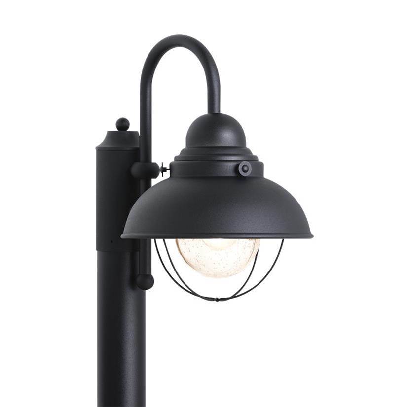 Generation Lighting Sebring Transitional 1-Light Led Outdoor Exterior Post Lantern In Black Finish With Clear Seeded Glass Diffuser