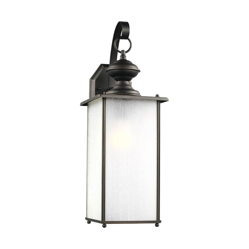Generation Lighting Jamestowne Transitional 1-Light Extra Large Outdoor Exterior Wall Lantern In Antique Bronze Finish With Frosted Seeded Glass Panels
