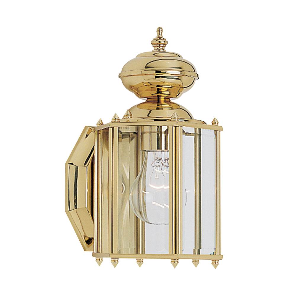 Generation Lighting Classico Traditional 1-Light Outdoor Exterior Small Wall Lantern Sconce In Polished Brass Gold Finish With Clear Beveled Glass Panels