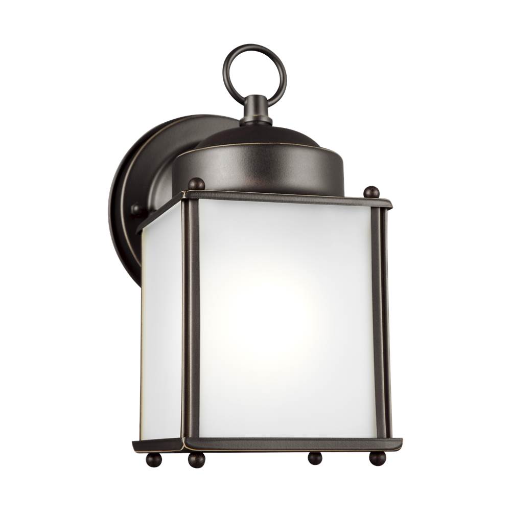 Generation Lighting New Castle Traditional 1-Light Outdoor Exterior Wall Lantern Sconce In Antique Bronze Finish With Satin Etched Glass Panels