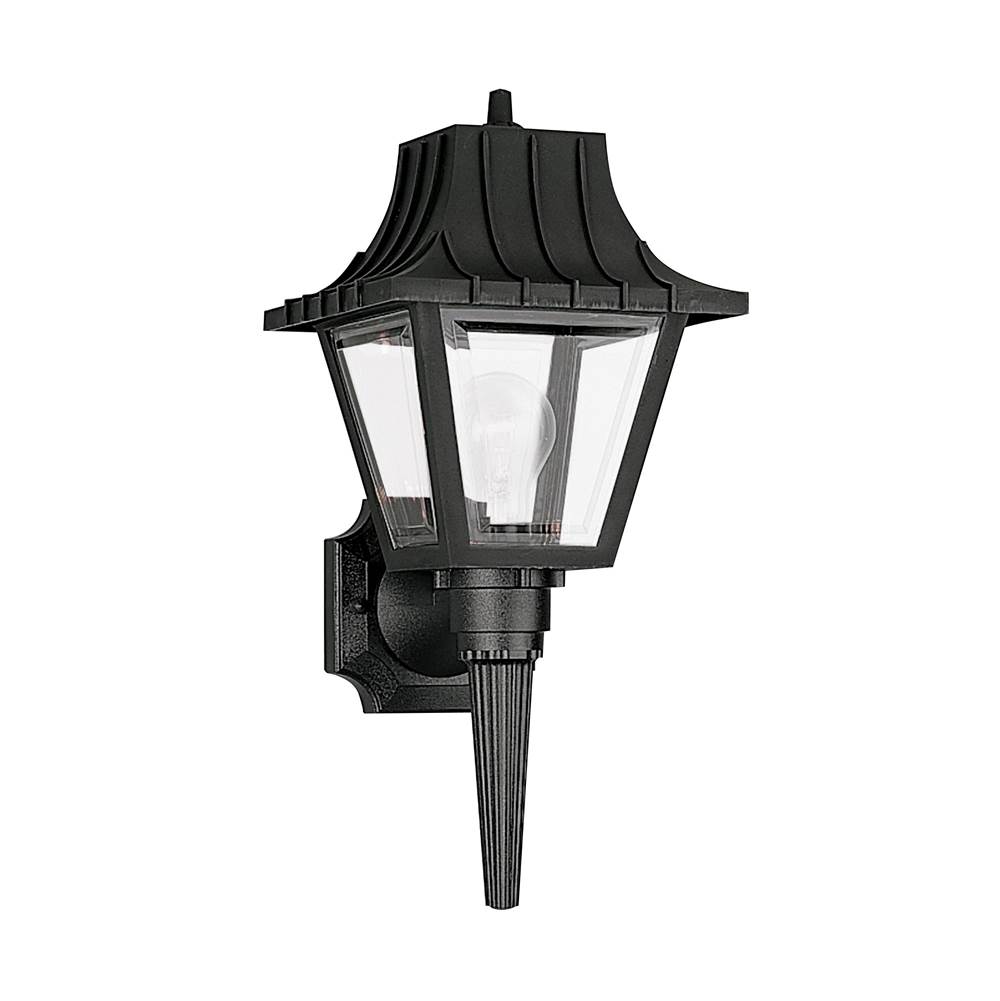 Generation Lighting Polycarbonate Outdoor Traditional 1-Light Outdoor Exterior Medium Wall Lantern Sconce In Black Finish With Clear Beveled Acrylic Panels