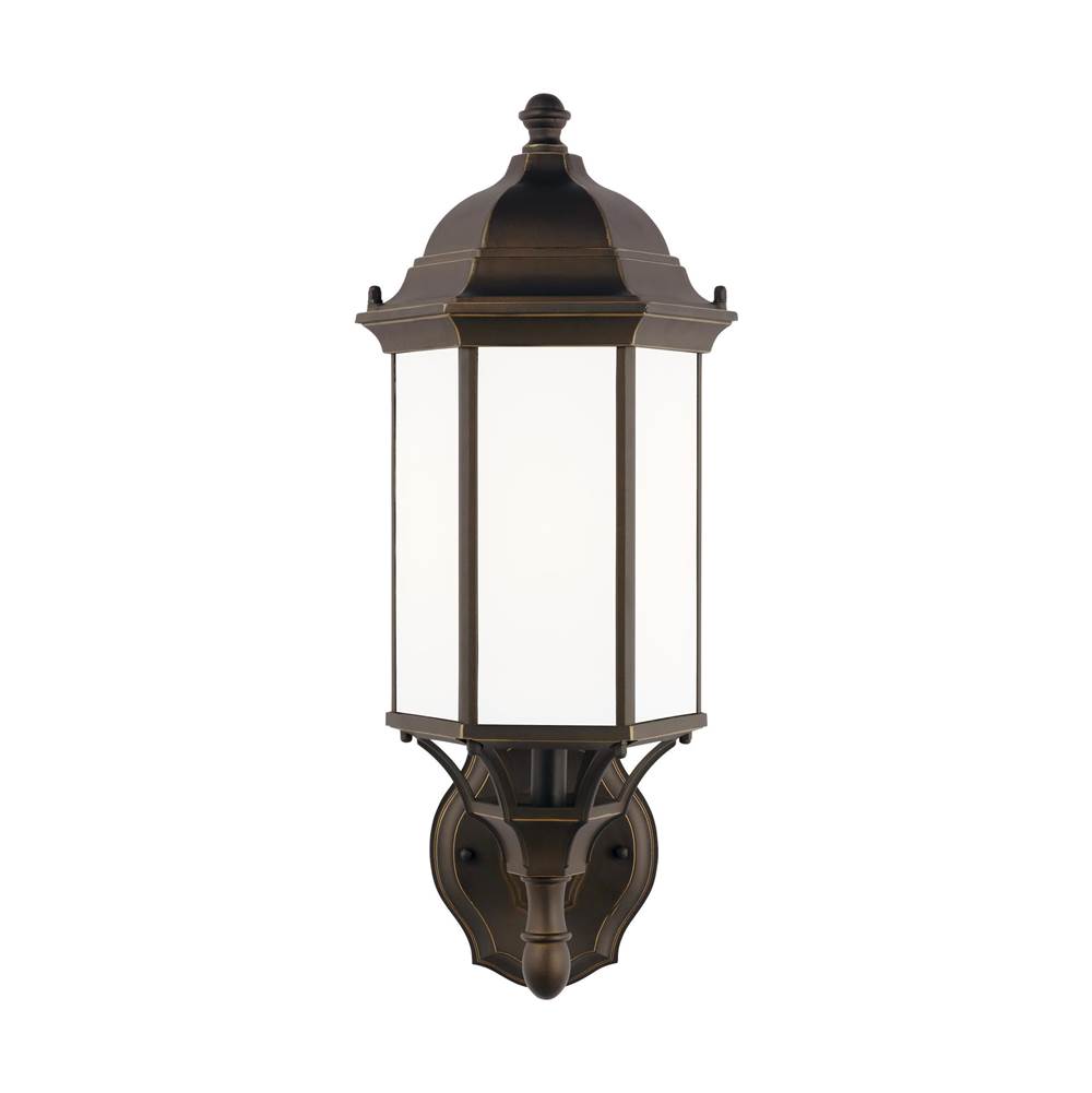 Generation Lighting Sevier Traditional 1-Light Outdoor Exterior Medium Uplight Outdoor Wall Lantern Sconce In Antique Bronze Finish With Satin Etched Glass Panels