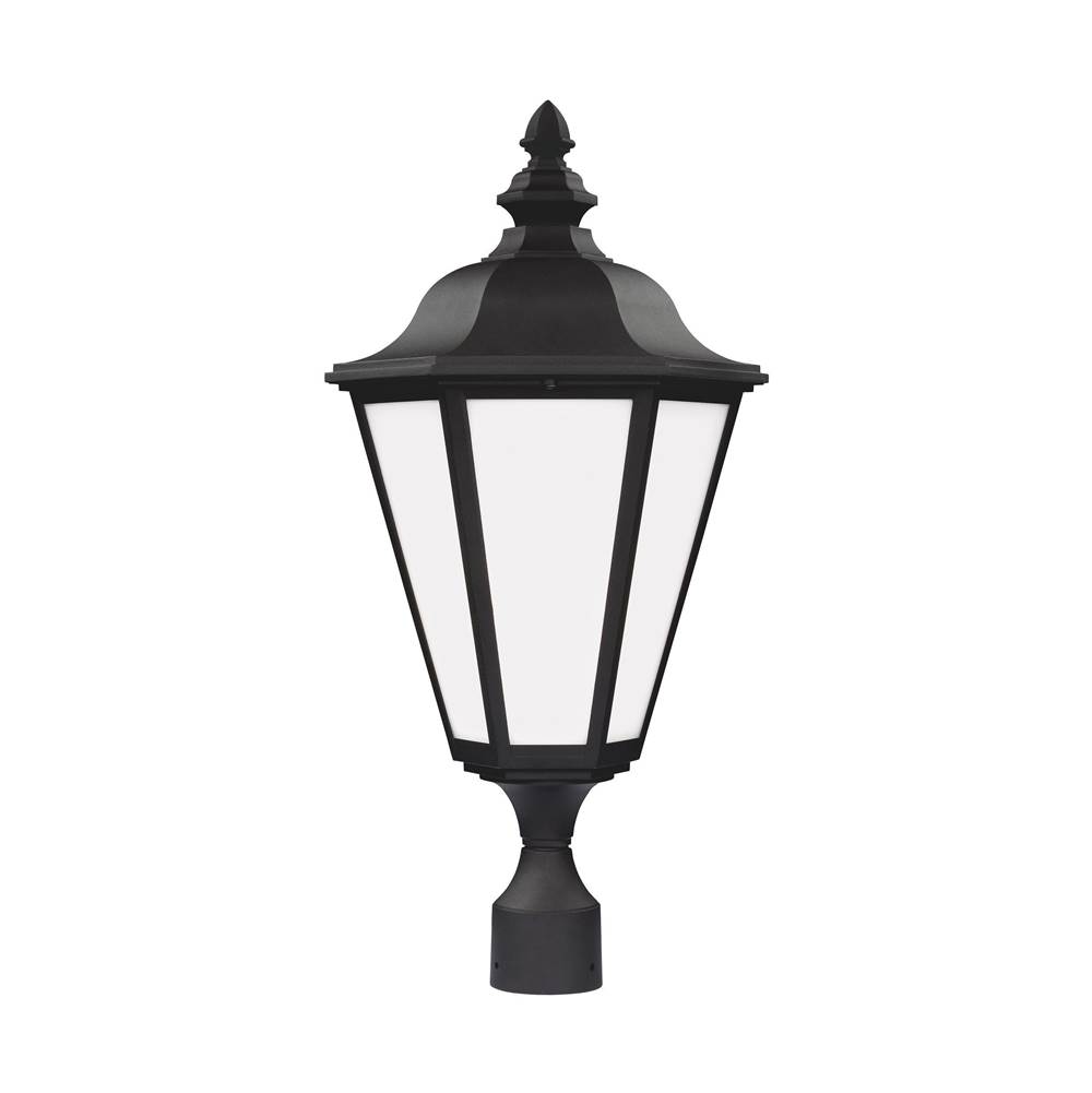 Generation Lighting Brentwood Traditional 1-Light Outdoor Exterior Post Lantern In Black Finish With Smooth White Glass Panels