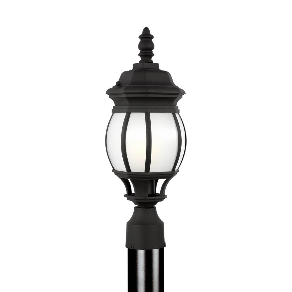 Generation Lighting Wynfield Traditional 1-Light Led Outdoor Exterior Small Post Lantern In Black Finish With Frosted Glass Panels