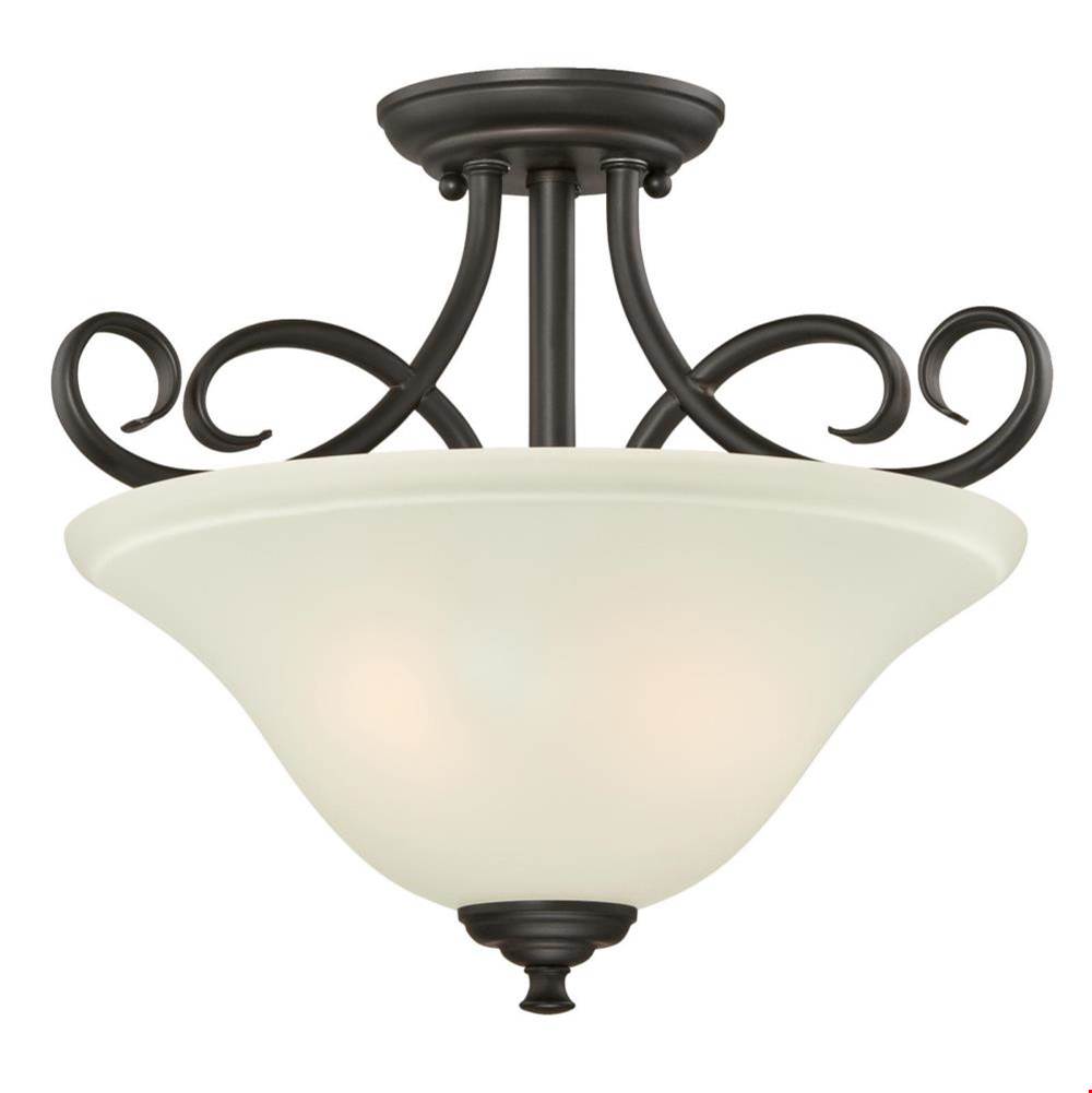 Westinghouse Westinghouse Dunmore Two-Light Indoor Semi-Flush Ceiling Fixture, Oil Rubbed Bronze Finish with Frosted Glass