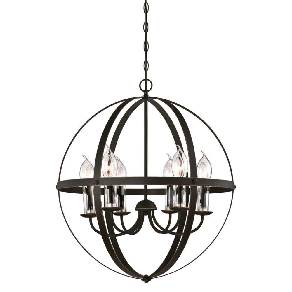 Westinghouse Westinghouse Stella Mira Six-Light Outdoor Chandelier, Oil Rubbed Bronze Finish with Highlights and Clear Glass Candle Covers