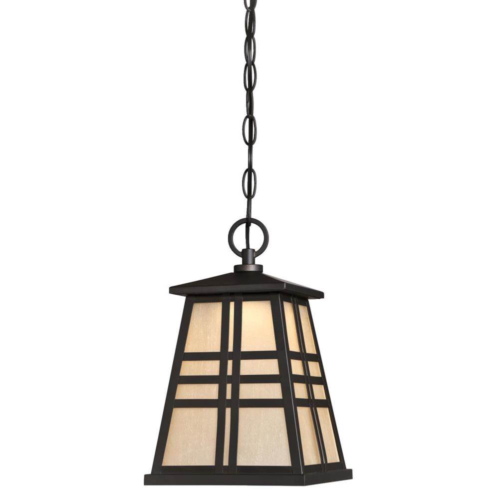 Westinghouse Westinghouse Creekview One-Light LED Outdoor Pendant, Oil Rubbed Bronze Finish with Amber Frosted Seeded Glass