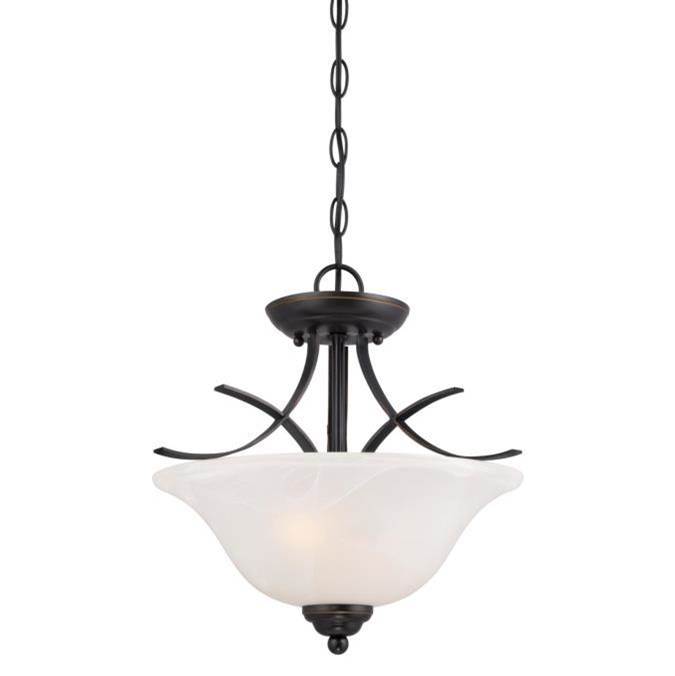 Westinghouse Westinghouse Pacific Falls Two-Light Indoor Convertible Pendant/Semi-Flush Ceiling Fixture, Amber Bronze Finish with White Alabaster Glass