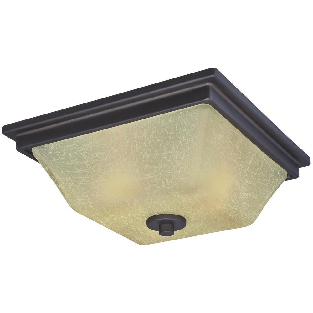 Westinghouse Ewing Two-Light Indoor Flush Ceiling Fixture, Oil Rubbed Bronze Finish with Amber Linen Glass