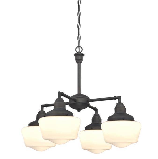 Westinghouse Westinghouse Scholar Four-Light Indoor Convertible Chandelier/Semi-Flush Ceiling Fixture, Oil Rubbed Bronze Finish with White Opal Glass