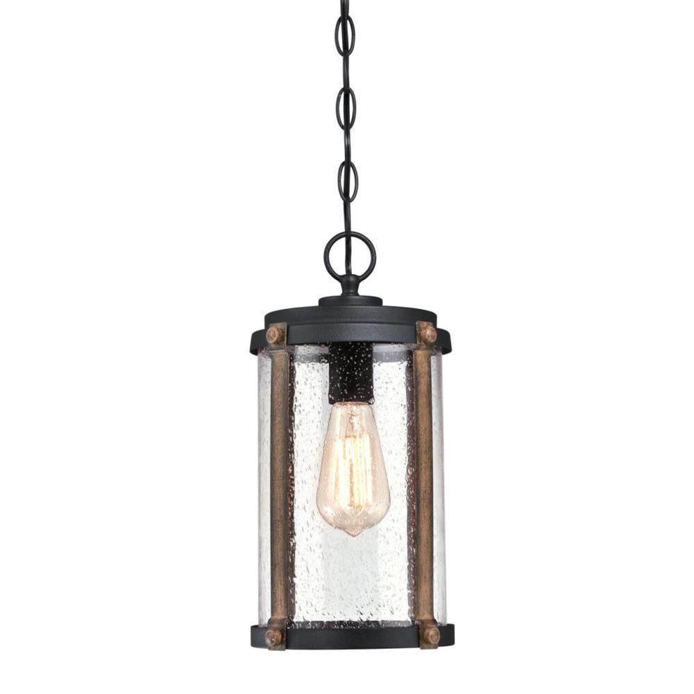 Westinghouse Westinghouse Armin One-Light Outdoor Pendant, Textured Black Finish with Barnwood Accents and Clear Seeded Glass