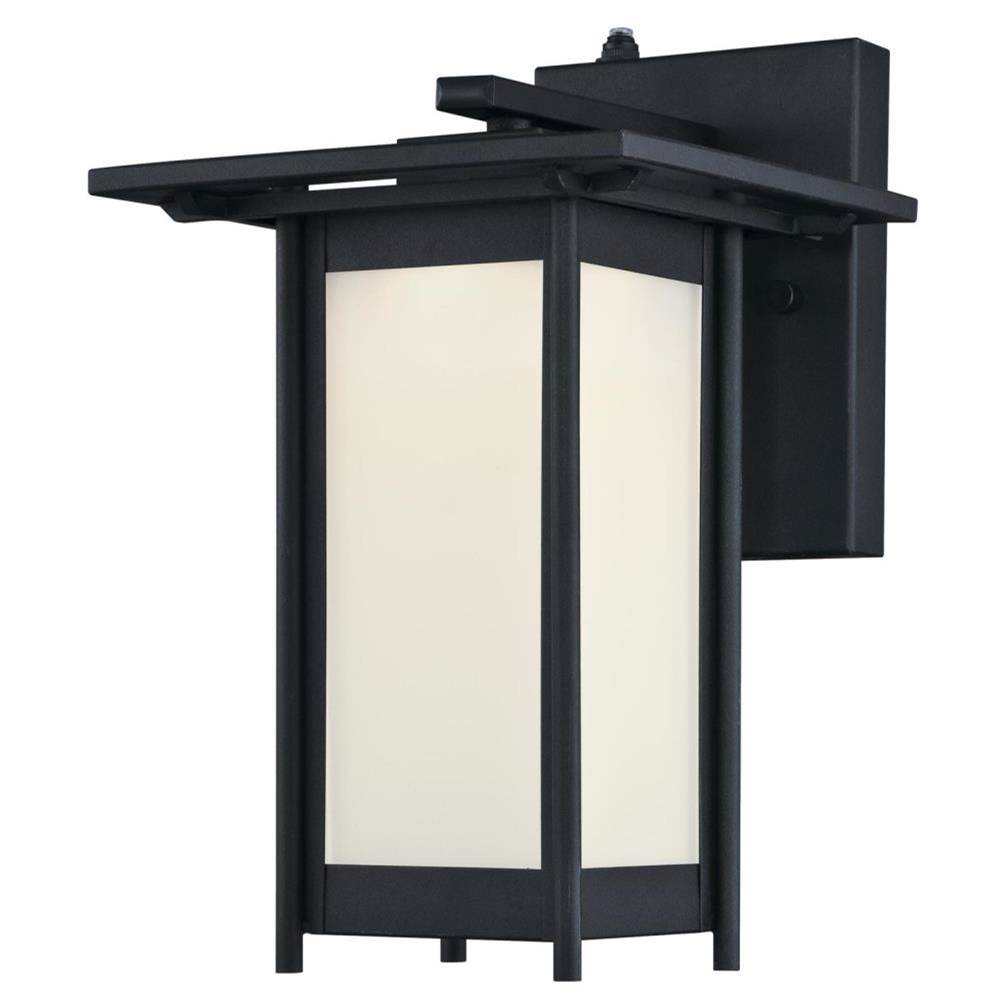Westinghouse Westinghouse Clarissa LED One-Light LED Outdoor Wall Fixture with Dusk to Dawn Sensor, Textured Black Finish with Frosted Glass
