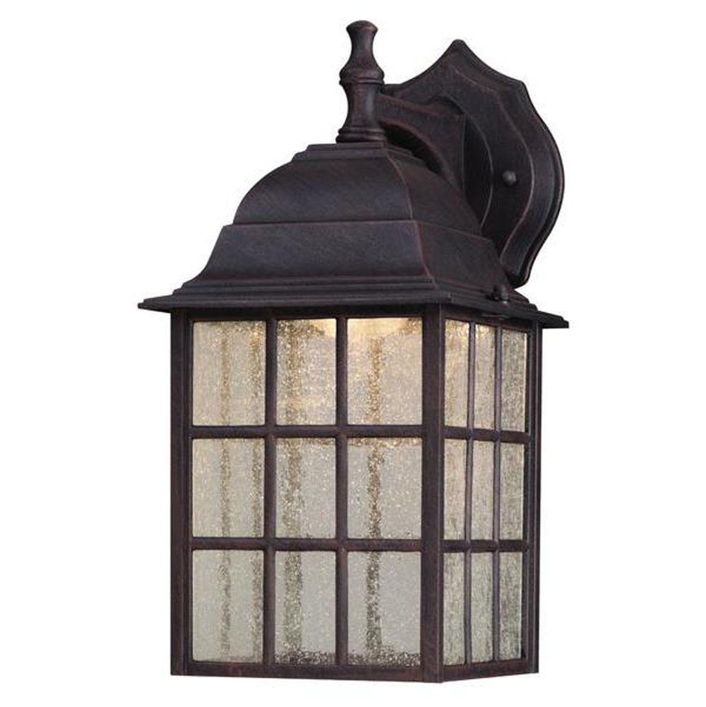 Westinghouse LED Exterior Wall Lantern, Weathered Patina Finish on Cast Aluminum with Seeded Glass Panels