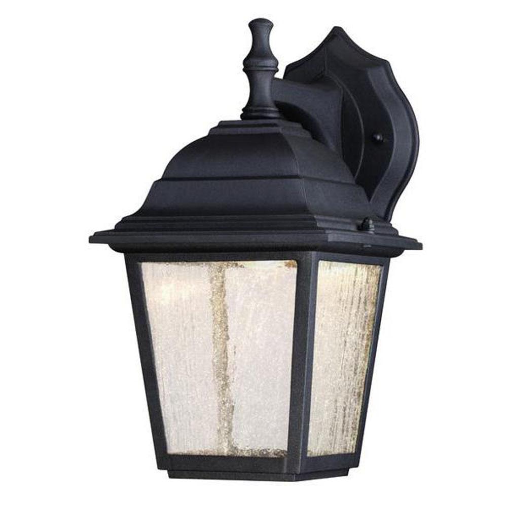 Westinghouse LED Exterior Wall Lantern, Black Finish on Cast Aluminum with Seeded Glass Panels
