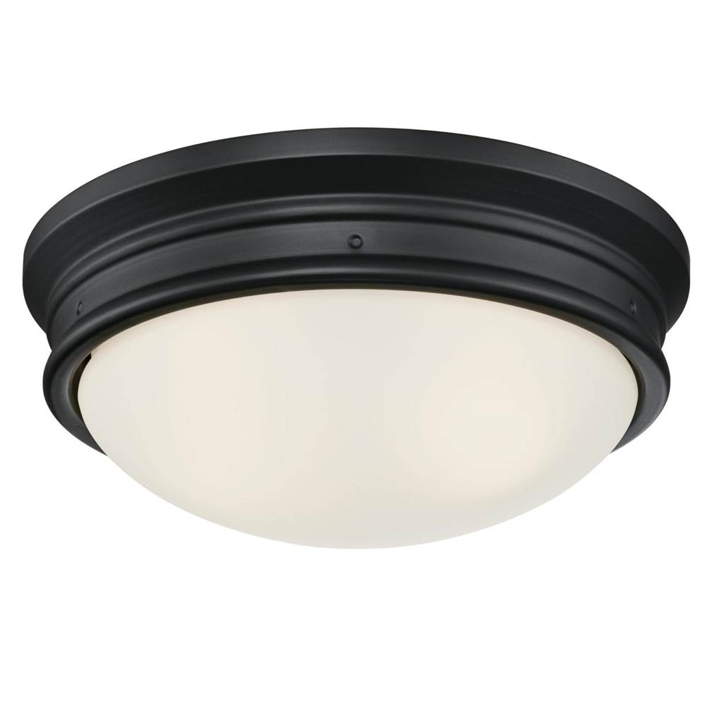 Westinghouse Westinghouse Lighting Meadowbrook 13-Inch, Two-Light Outdoor Flush Mount Ceiling Fixture, Matte Black Finish with Frosted Glass