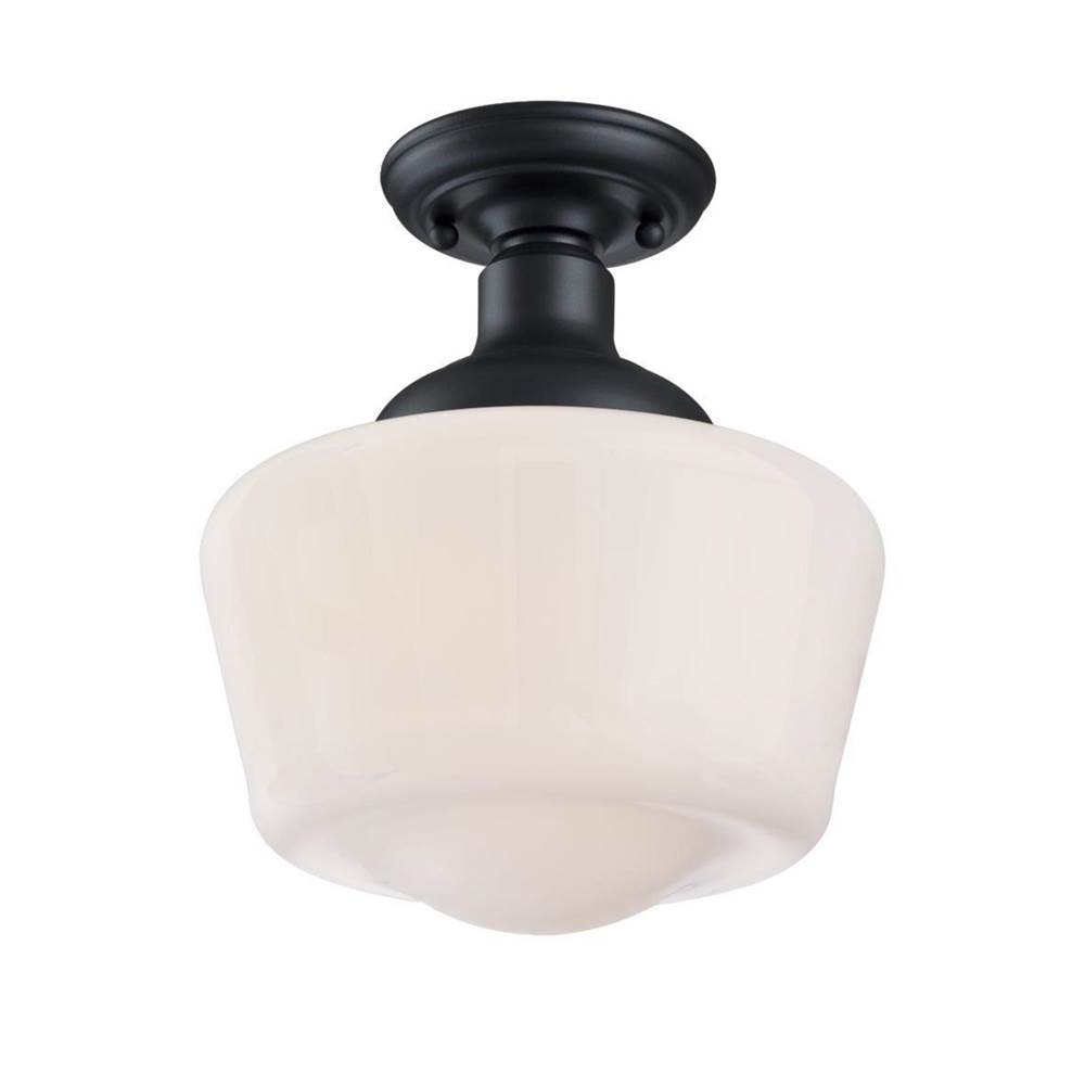Westinghouse Westinghouse Lighting Scholar 9-Inch, One-Light Outdoor Semi-Flush Mount Ceiling Fixture, Textured Black Finish with White Opal Glass
