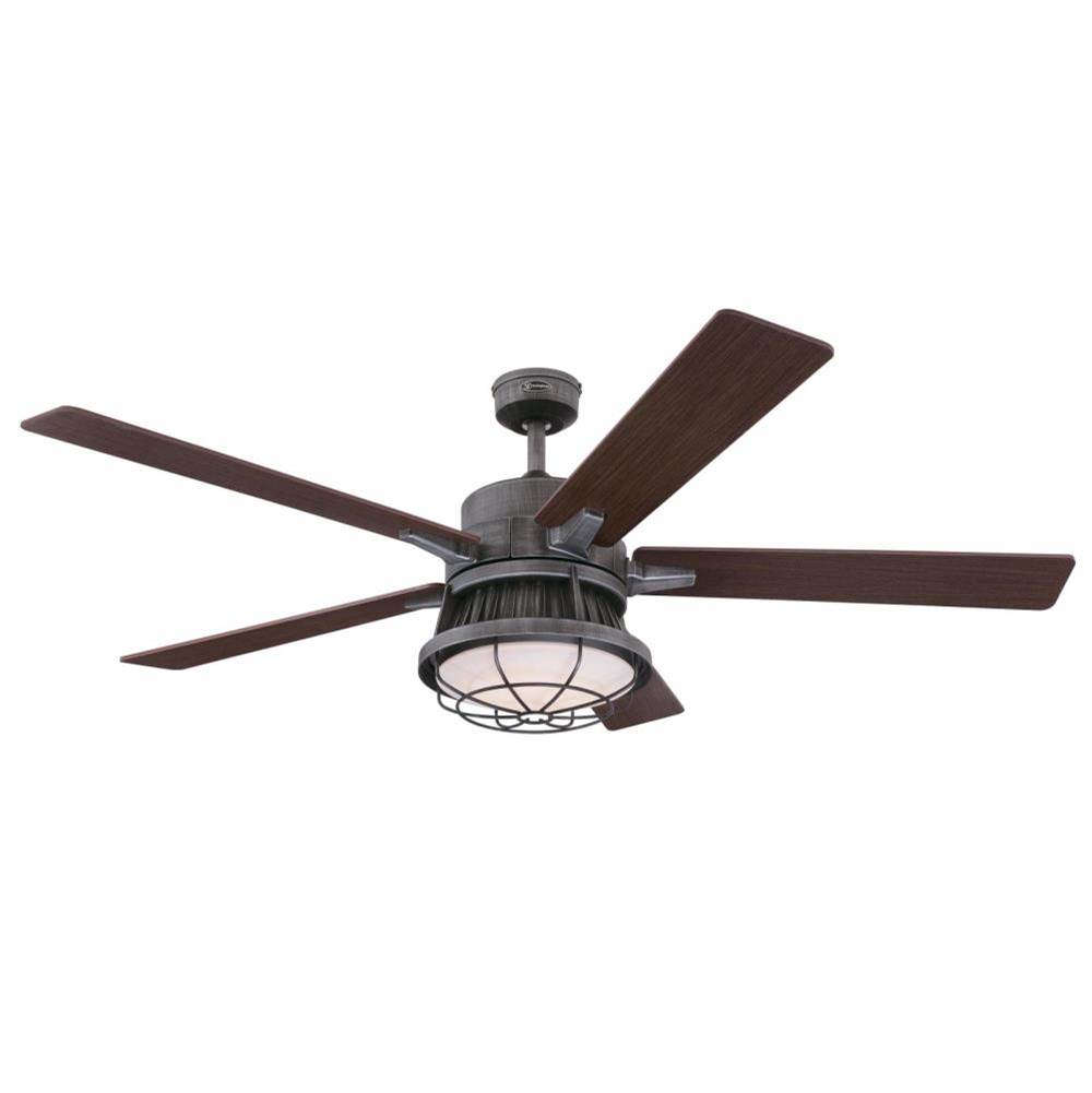 Westinghouse Chambers 60-Inch Indoor Distressed Aluminum Ceiling Fan, Dimmable LED Light Kit with Opal Frosted Glass and Removable Cage, Remote Control Included