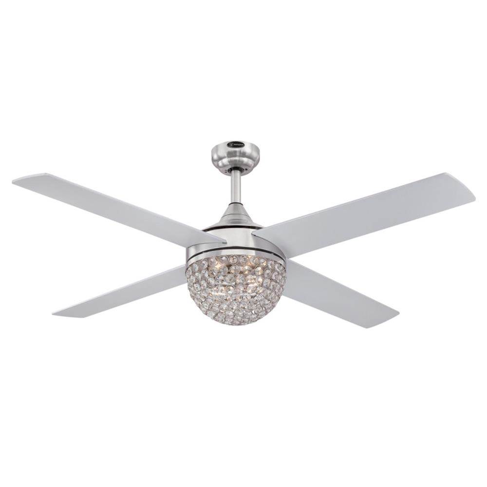 Westinghouse Westinghouse Kelcie 52-Inch Indoor Brushed Nickel Ceiling Fan, Dimmable LED Light Kit with Crystal Jewel Shade, Remote Control Included