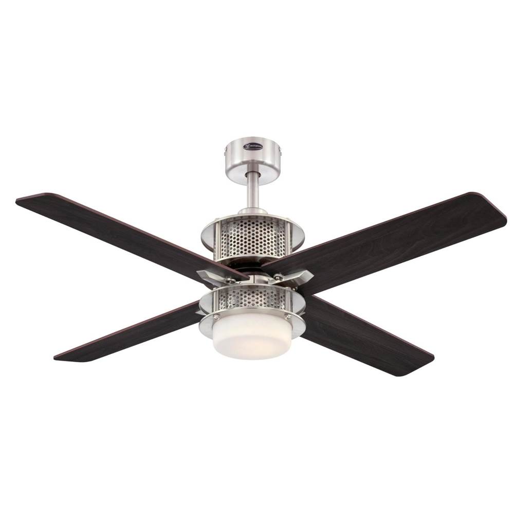 Westinghouse Westinghouse Lighting Oscar 48-Inch 4-Blade Brushed Nickel Indoor Ceiling Fan with Dimmable LED Light Fixture and Opal Frosted Glass