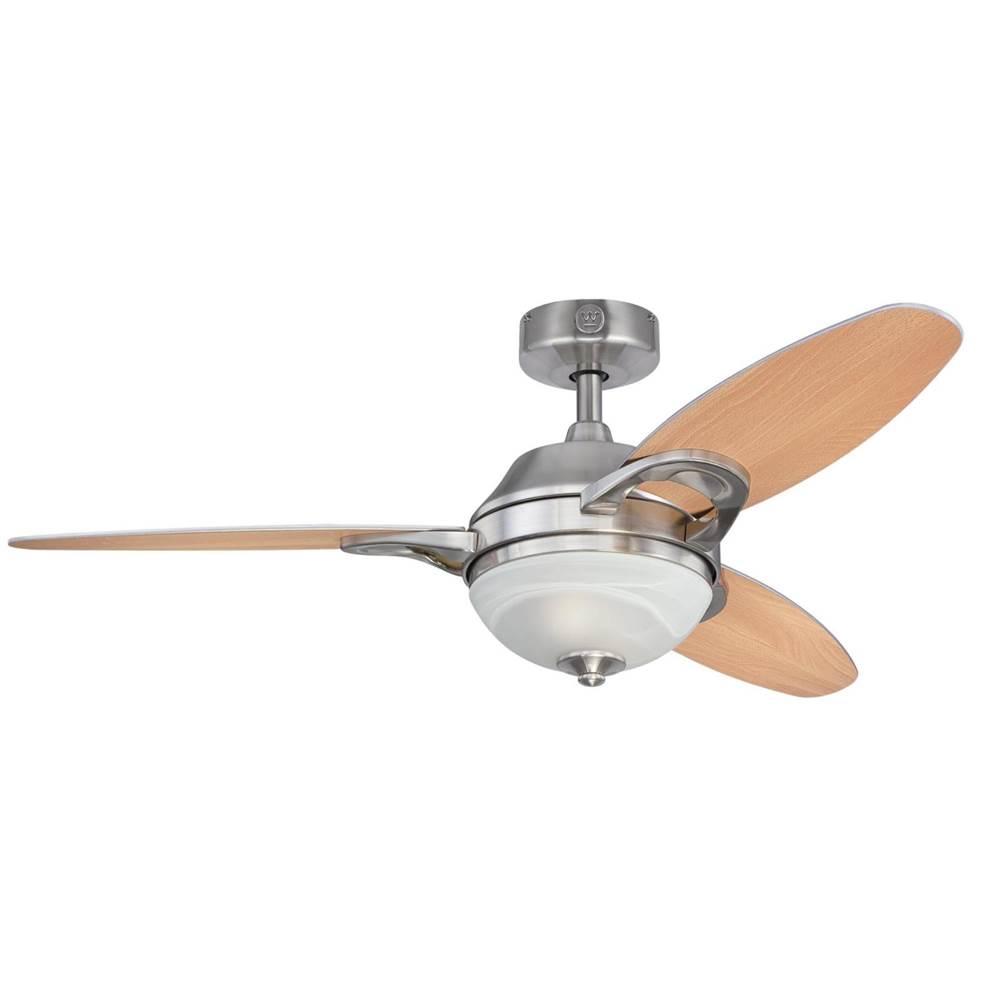 Westinghouse Westinghouse Lighting Arcadia 46-Inch 3-Blade Brushed Nickel Indoor Ceiling Fan with Dimmable LED Light Fixture and Frosted White Alabaster Glass