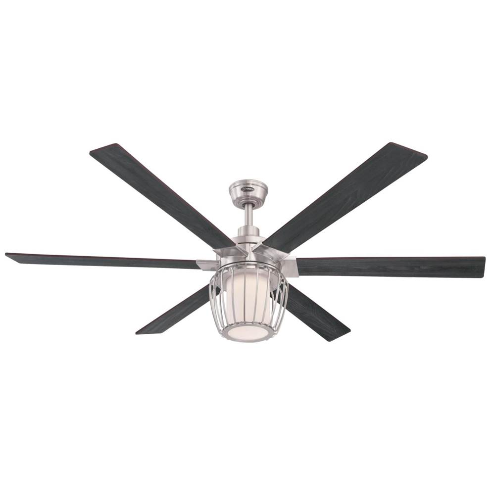 Westinghouse Westinghouse Lighting Willa 60-Inch 6-Blade Brushed Nickel Indoor Ceiling Fan with Dimmable LED Light Fixture, Frosted Glass and Cage Shade