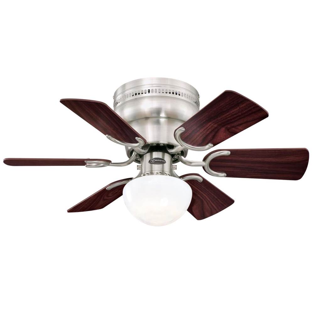 Westinghouse Westinghouse Lighting Petite 30-Inch 6-Blade Brushed Nickel Indoor Ceiling Fan with Dimmable LED Light Fixture and Opal Mushroom Glass