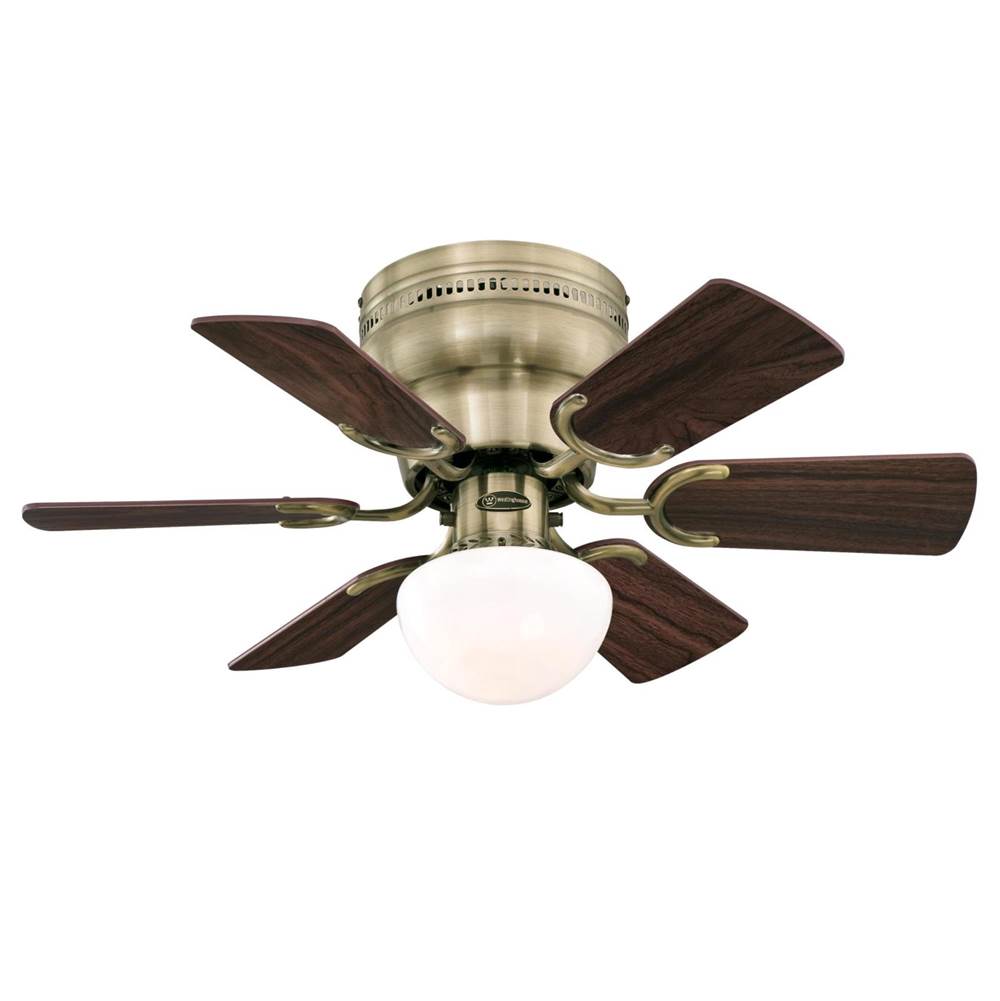 Westinghouse Westinghouse Lighting Petite 30-Inch 6-Blade Antique Brass Indoor Ceiling Fan with Dimmable LED Light Fixture and Opal Mushroom Glass