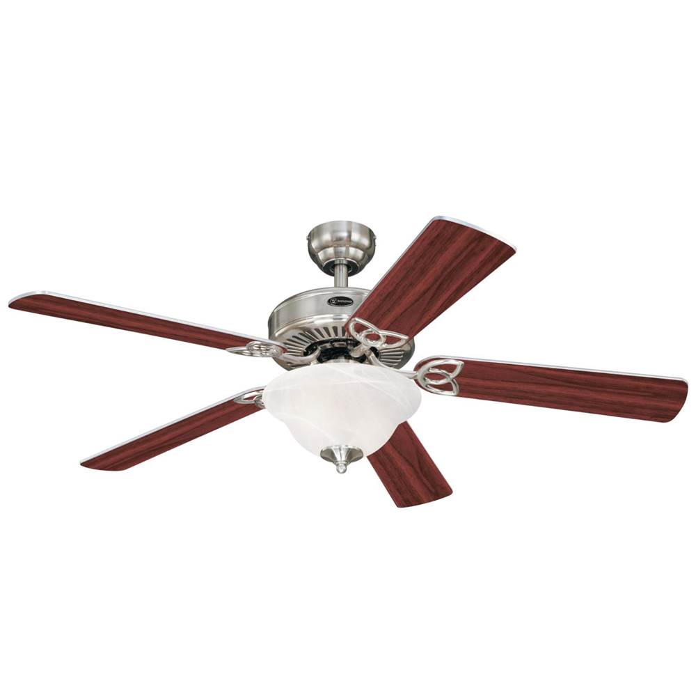 Westinghouse Westinghouse Lighting Vintage II 52-Inch 5-Blade Brushed Nickel Indoor Ceiling Fan with LED Light Fixture and White Alabaster Glass
