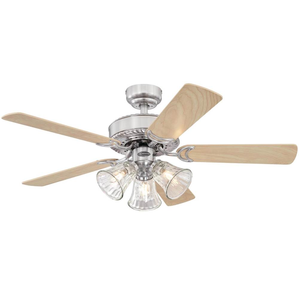 Westinghouse Westinghouse Lighting Newtown 42-Inch 5-Blade Brushed Nickel Indoor Ceiling Fan with Dimmable LED Light Fixture and Water Glass Shades