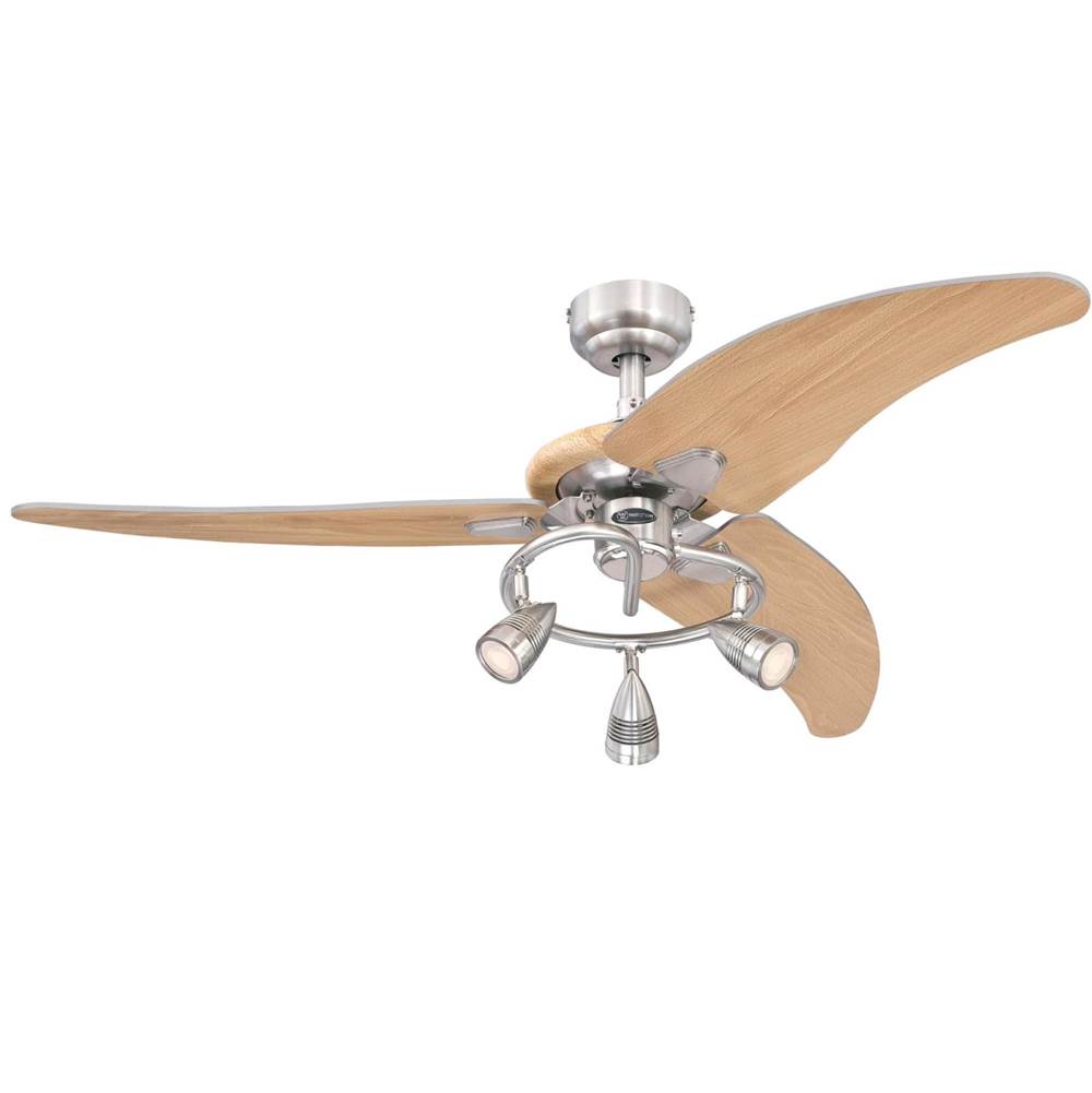 Westinghouse Westinghouse Lighting Elite 48-Inch 3-Blade Brushed Nickel Indoor Ceiling Fan with Dimmable LED Light Fixture and Brushed Nickel Spot Lights