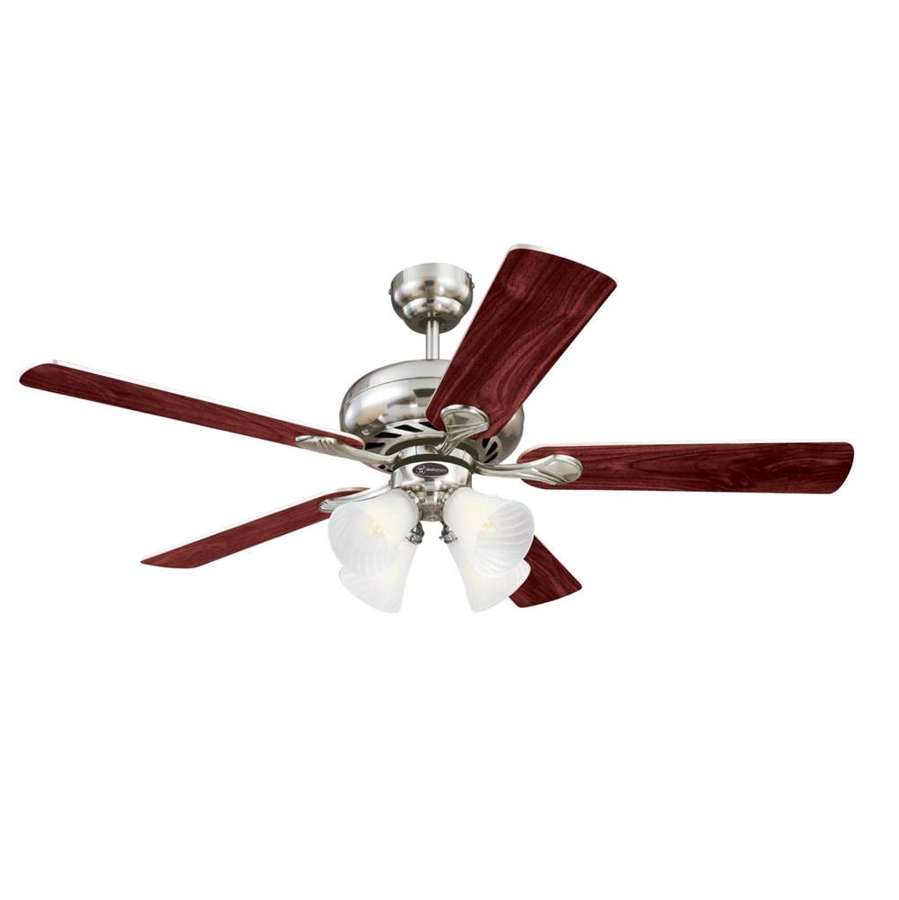 Westinghouse Westinghouse Lighting Swirl 52-Inch 5-Blade Brushed Nickel Indoor Ceiling Fan with Dimmable LED Light Fixture and Frosted Swirl Glass