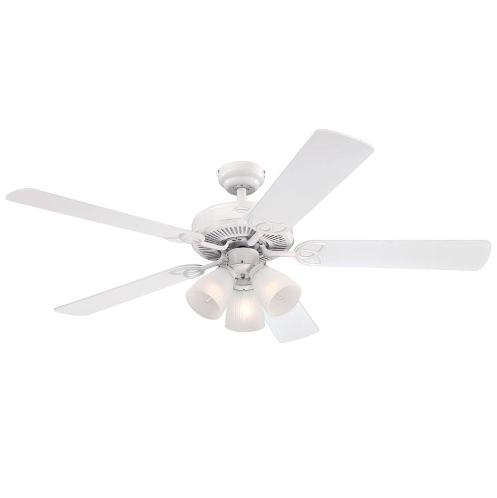 Westinghouse Westinghouse Lighting Vintage 52-Inch 5-Blade White Indoor Ceiling Fan with Dimmable LED Light Fixture and Frosted Ribbed Glass